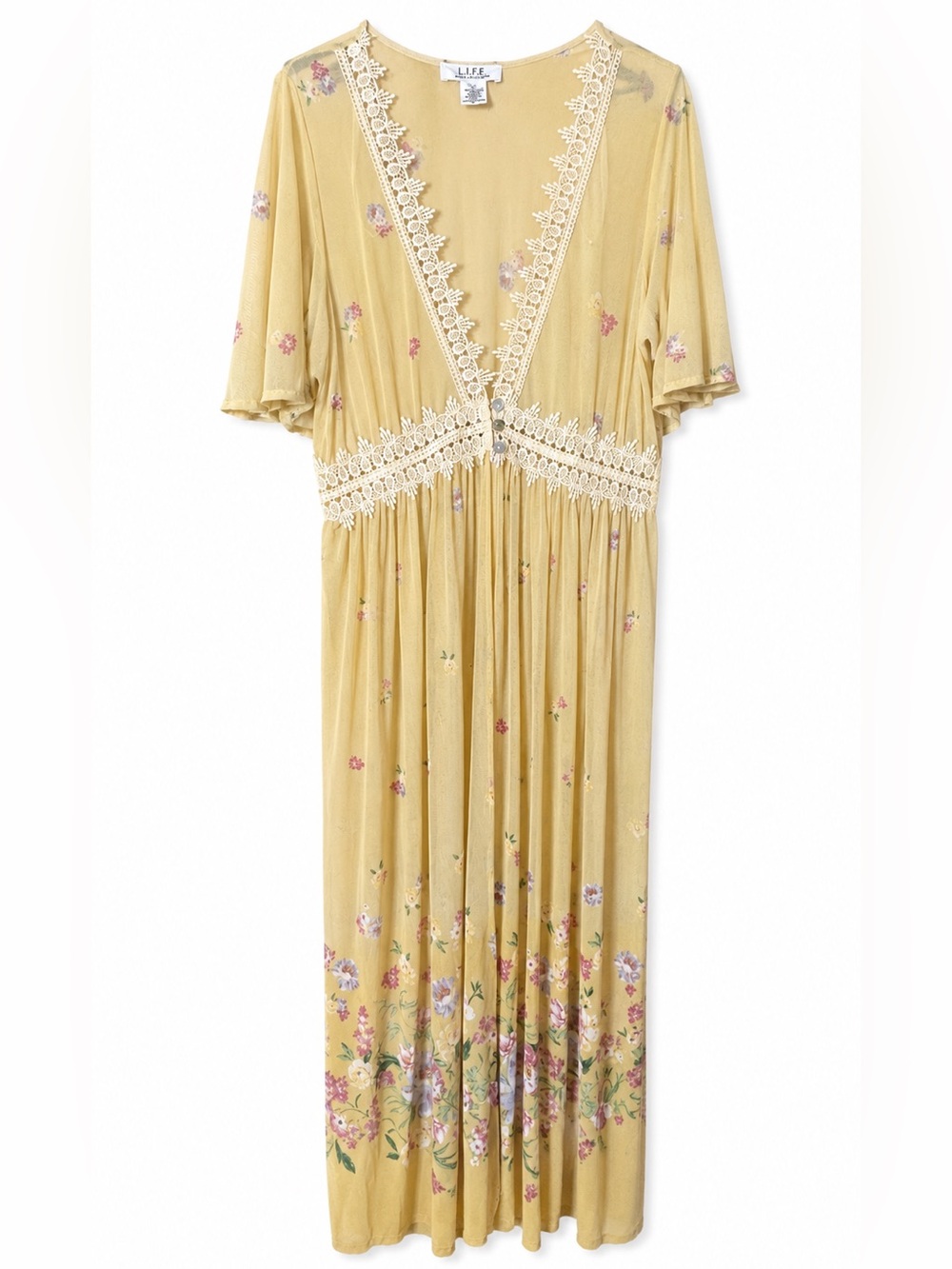 L.I.F.E. Love Is For Eternity Floral Mesh Lace Maxi Dress Fairycore Size Large